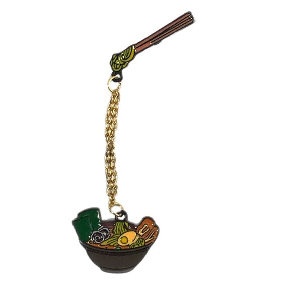 Ramen Noodle Bowl and Chopsticks 2pc Enamel Pin Set Chain Fun Food - Picture 1 of 4